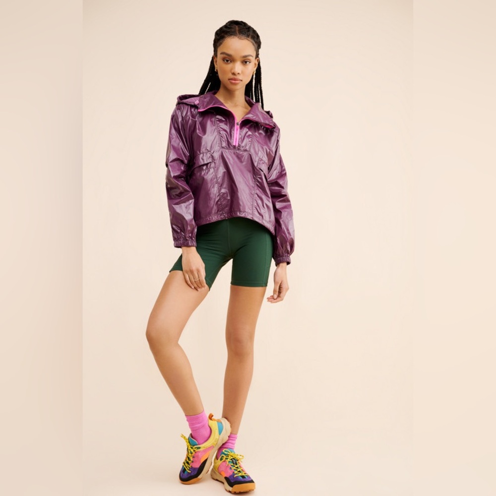 Free People FP Movement Spring Showers Solid Rain Jacket in Dark Purple - Picture 3 of 6